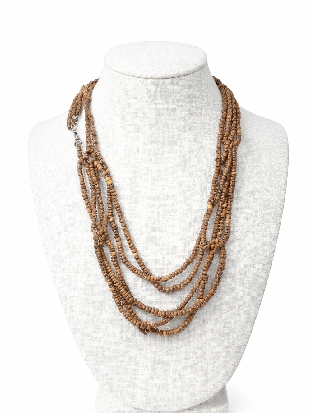Coldwater Creek Layered Wood Bead Necklace Brown Boho Multi Strand Statement